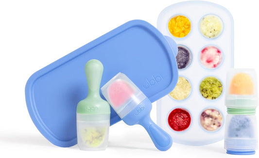 Ubbi Baby Food Feeder & Freezer Tray Set, Infant Teething Relief, BPA-Free, Safely Introduce Solids and Self Feeding, Freezable Popsicle Molds, Dishwasher Safe, Smoothie Purple & Zest Green