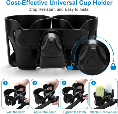 Accmor Universal Cup Holder, Stroller Cup Holder with Phone Holder, 360° Rotatable Large Caliber Designed Bottle Holder for Stroller, Bike, Wheelchair, Walker, Scooter