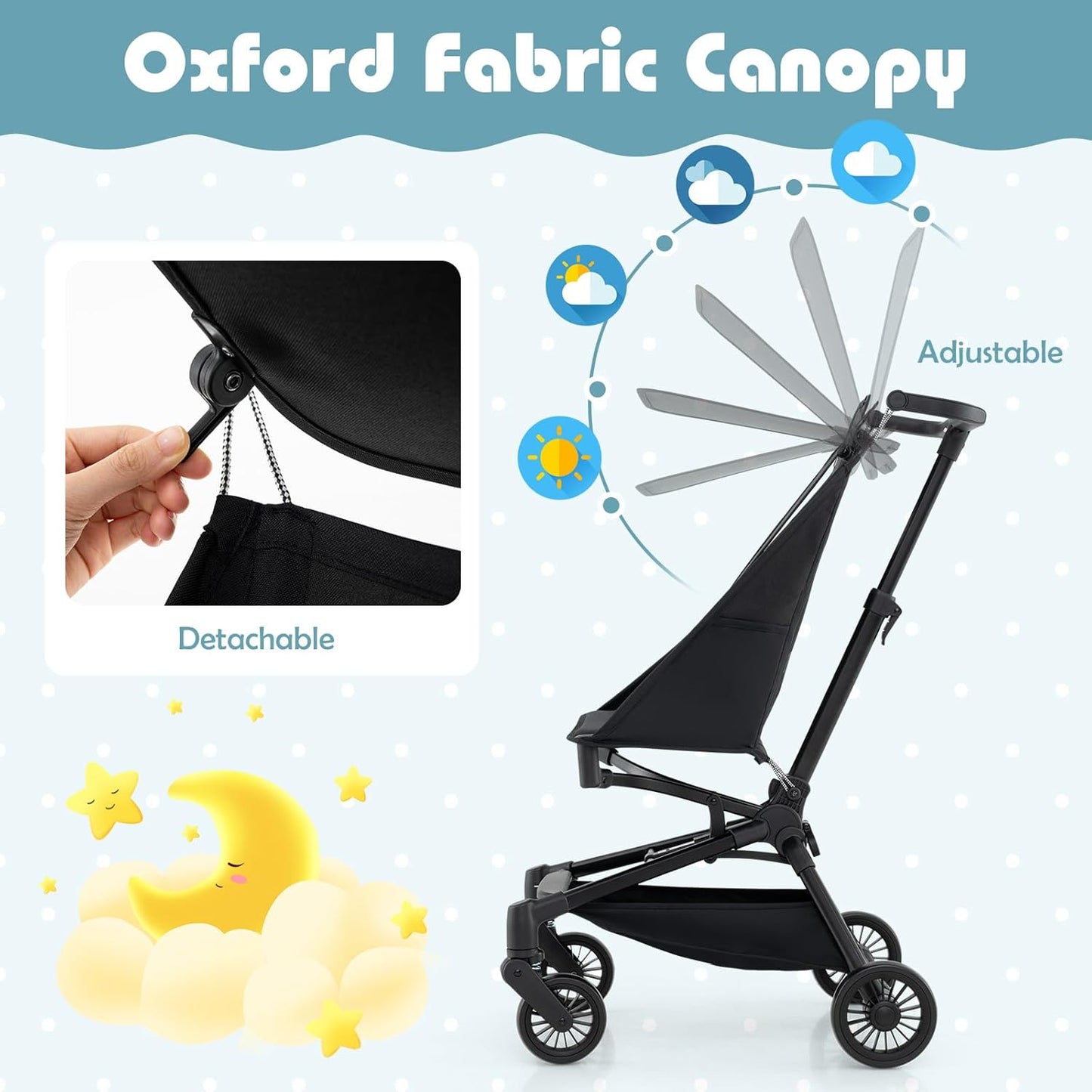 BABY JOY Lightweight Stroller, Compact Travel Stroller for Airplane with Easy One-Hand Fold, Adjustable Canopy, Storage Basket & All-Terrain Wheels for Toddlers 6-36 Months (Black)
