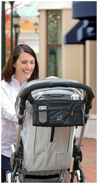 Britax Stroller Organizer with Insulated Cup Holders | Large Center Compartment with Magnetic Closure + 3 Outer Pockets + Folds with Stroller, No Removal Needed Black