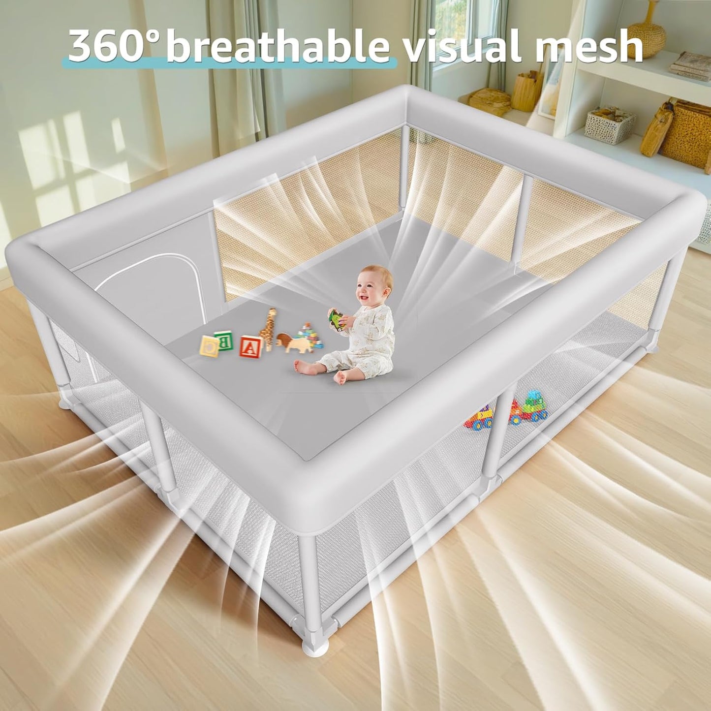 Hiaksedt Baby Playpen 50x50 Inch, Play Pens for Babies and Toddlers Baby Fence Play Yards for Indoor & Outdoor with Breathable Mesh Anti-Fall Playpen