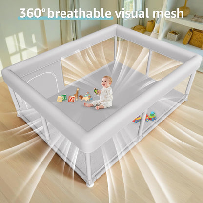 Hiaksedt Baby Playpen 50x50 Inch, Play Pens for Babies and Toddlers Baby Fence Play Yards for Indoor & Outdoor with Breathable Mesh Anti-Fall Playpen