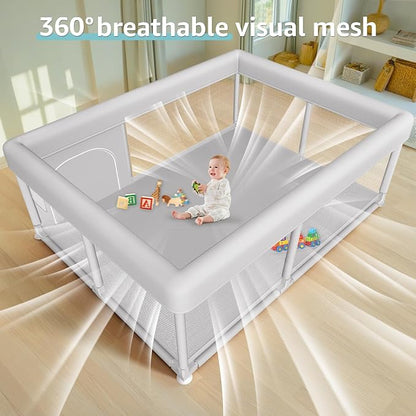 Hiaksedt Large Baby Playpen 65x50 Inch, PlayPen for Babies and Toddlers, Sturdy Safety Play Yard for Indoor & Outdoor with Zipper Gate