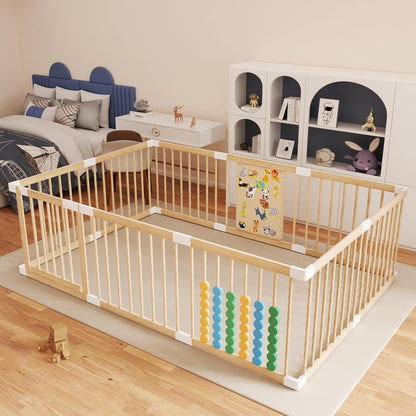 Extra Large Wooden Baby Playpen,Play Pen for Babies and Toddlers Kids Indoor,Security Playard Area Indoor,Easy to Assemble (73x73x24 Inch)