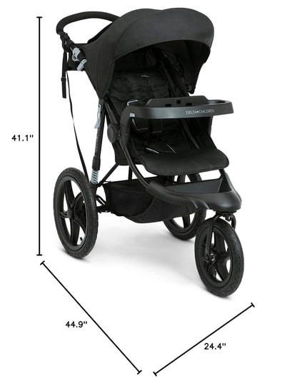 Delta Children Apollo Jogging Stroller - Shock Absorbing Frame with Large Canopy & Recline - Car Seat Compatible, Black