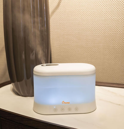 Crane 0.7 Gallon Top Fill Cool Mist Humidifier and Aroma Diffuser, with Color-Changing Night Light and Aroma Diffuser Function, Humidifier For Bedroom, Office or Nursery