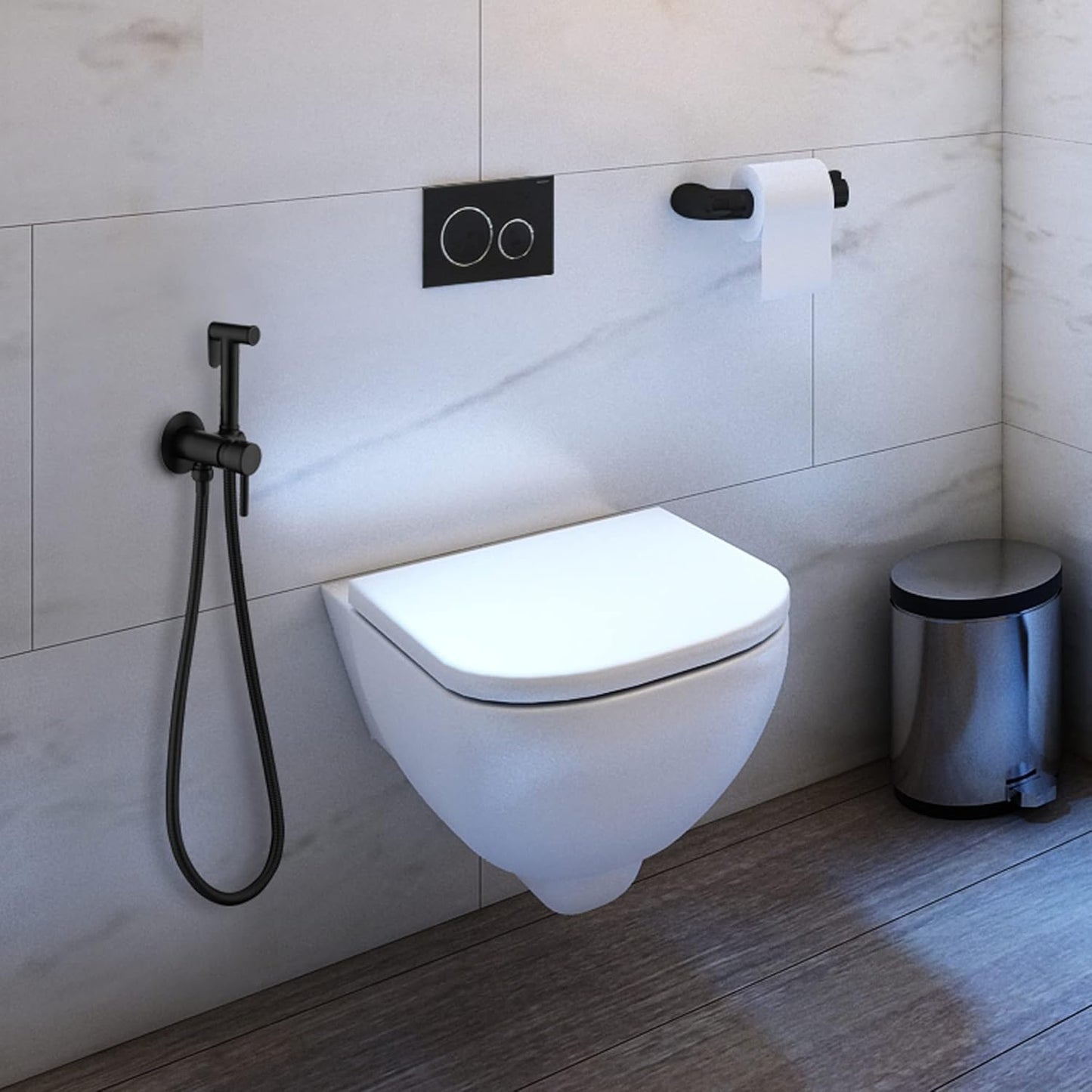 SHAMANDA Handheld Bidet Sprayer for Toilet, Stainless Steel Baby Cloth Diaper Sprayer Kit, Bathroom Toilet Bidet Attachment Set for Bathing Pets Feminine Hygiene, Matte Black BDS01-7