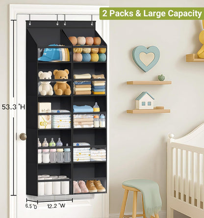 AOODA 2 Pack Over the Door Organizer, Large Capacity Closet Door Hanging Organizer, Clear Deep Pockets Baby Storage for Nursery, Bathroom, Bedroom, Pantry, Diapers (Light Yellow)
