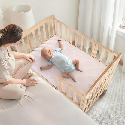 Flwrgirl Baby Bassinets Bedside Sleeper - Portable Pine Wood Bedside Bassinet with Mattress,3 Heights Small Mini Crib,Baby Crib for Newborns,Unpainted | Pine Wood Bassinet, Mattress Included, 3-IN-1 Convertible, Adjustable Height, Locking Wheels, Portalbe