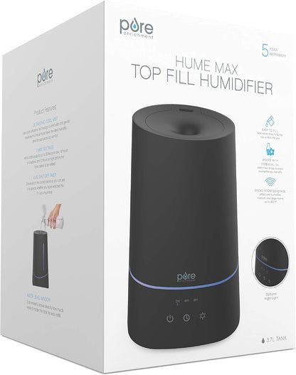 Pure Enrichment HUME Max - Easy Top-Fill Ultrasonic Cool Mist Humidifier, 3.7-L (1 Gallon) Water Tank, 3 Mist Settings, & Auto Shut-Off Timer - Ideal for Large Bedrooms, Nurseries & Dry Areas (White)