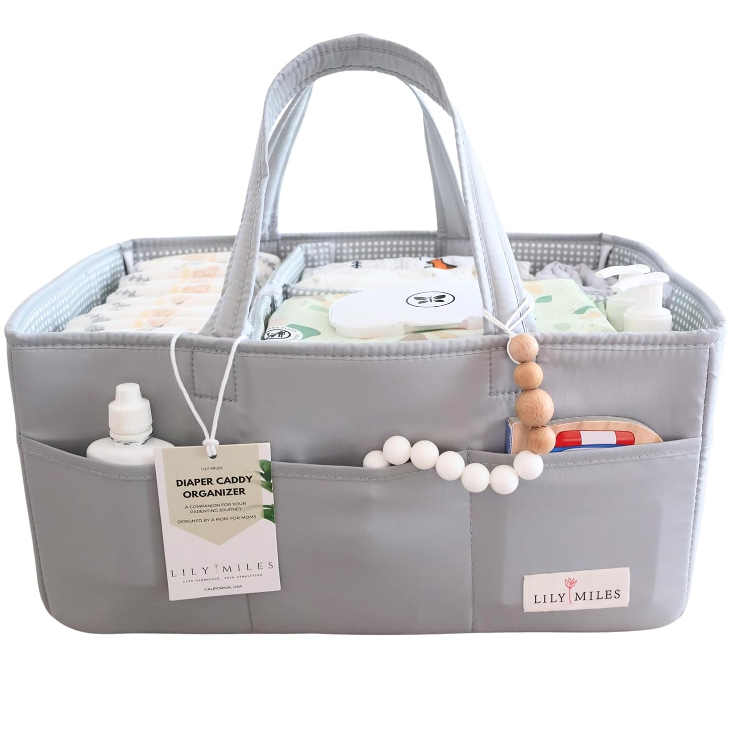 Lily Miles Baby Diaper Caddy Organizer - Large Tote Bag for Newborn essentials Boy or Girl - Baby Shower Basket - Nursery Must Haves - Registry Favorites - Newborn Caddie Car Organizer