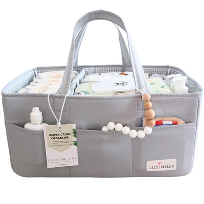 Lily Miles Baby Diaper Caddy Organizer - Large Tote Bag for Newborn essentials Boy or Girl - Baby Shower Basket - Nursery Must Haves - Registry Favorites - Newborn Caddie Car Organizer
