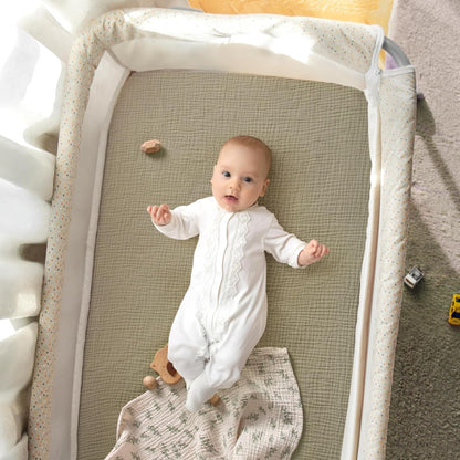 lulumoon Baby Bassinet Sheets Muslin: Cotton Bedside Bassinet Sheets Leaf for Boys - Fitted for Bedside Sleeper Mattress