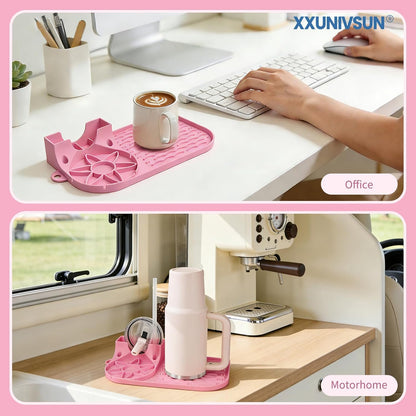 Bottle Drying Rack, Draining Mat for Stanley Tumblers20-40oz, Mugs, Wine Glasses, Compact Portable Cup Dryer Stand for Countertops, Office, RVs & Travel (Crystal Pink)