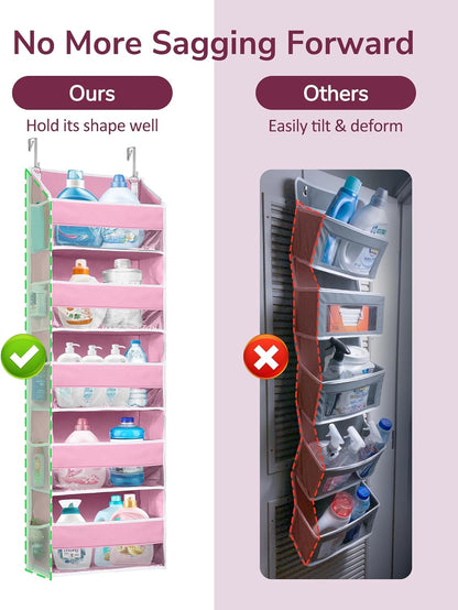 ULG 1 Pack Over Door Organizer with 5 Large and 10 Mesh Side Pockets, 44 lbs Weight Capacity Hanging Storage with Clear Window Kids Toys, Shoes, Diapers, Dark Grey, 5 Layers