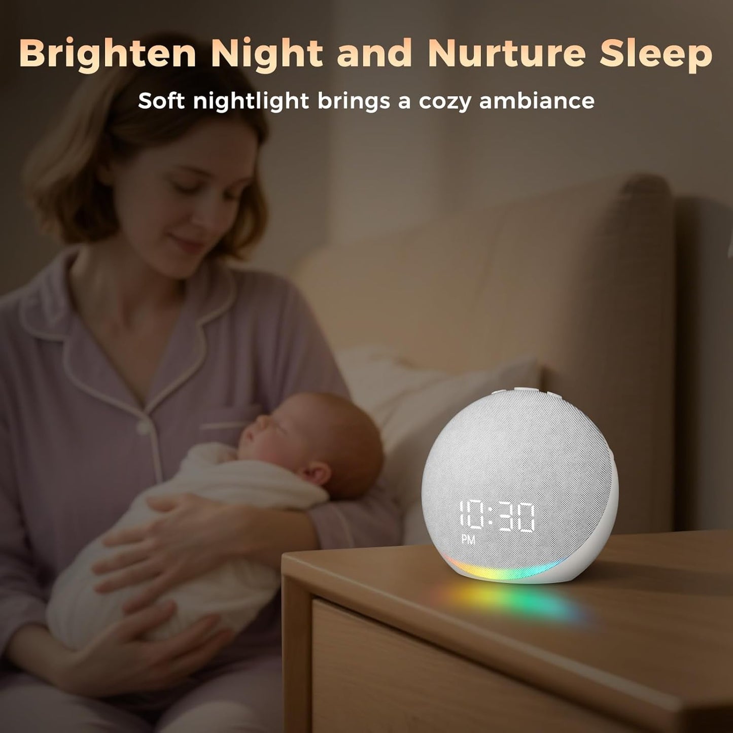Sound Machine Alarm Clock for Bedroom: 25 Natural Sleep Sounds - White Noise Machine for Adults Kids Baby - Gentle Wake Up Alarm with Bluetooth Speaker - Putty