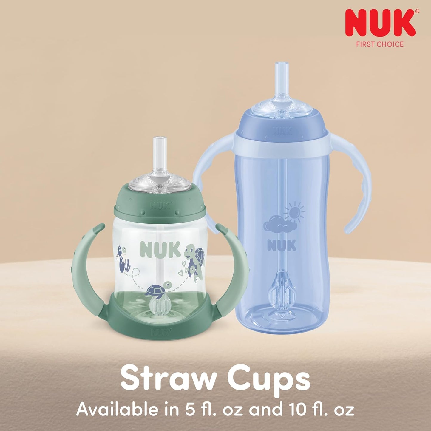 NUK Learner Straw Cup, 10oz, 2-Pack - Toddler Sippy Cup with Soft Straw for Easy Drinking, Suitable for Ages 8 Months and Up, Timeless Collection