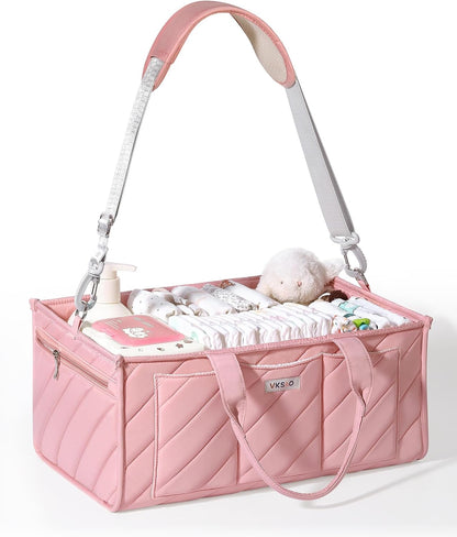 Baby Boy Essentials Diaper Caddy Organizer – Portable Storage Basket with Shoulder Strap & Stroller Hooks, Splashproof Quilted Nursery & Car Tote, Baby Gifts for Baby Shower, Classic Blue