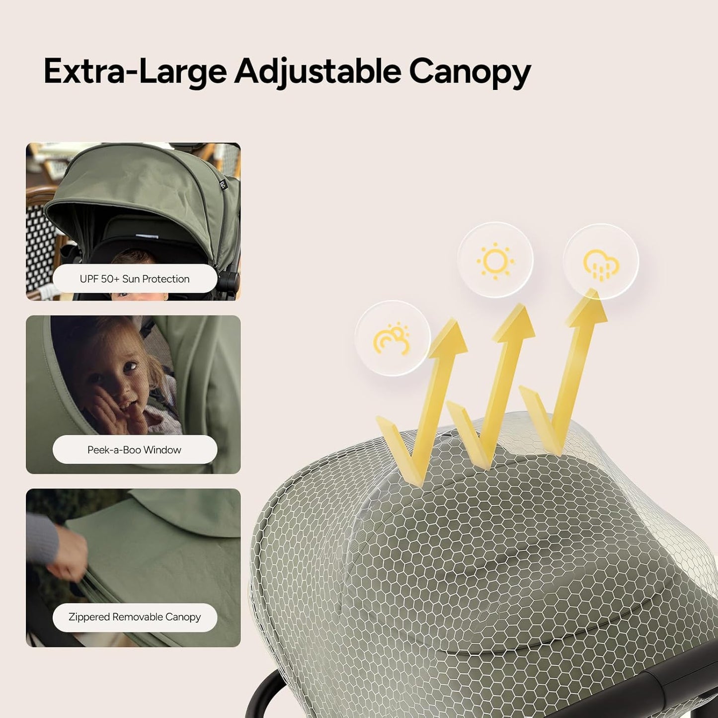 Neo Lightweight Travel Stroller with Snack Tray, Airplane-Friendly Compact Baby Stroller, One-Hand Fold Portable Stroller for Toddler 0-55lbs, Adjustable Recline Seat, UPF 50+ Canopy,Rain Cover