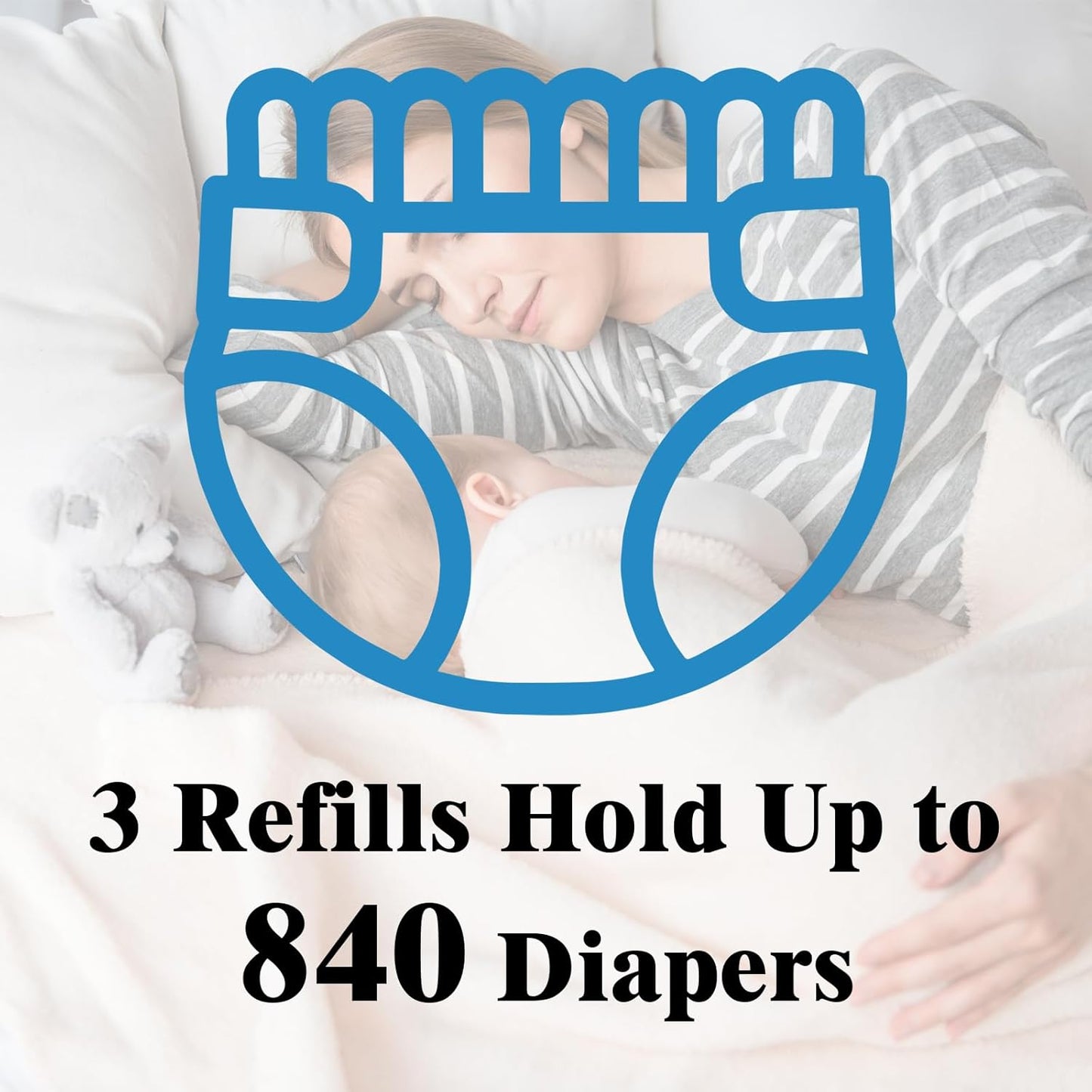 Diaper Pail Refill Bag, Suitable for Genie and Munchkin Diaper Buckets, with Odor Absorption Function, Each Roll Contains 840 Count