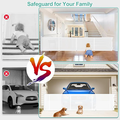 Upgrade 180 inch Retractable Baby Gates, EZIGO Extra Wide Baby Gate for Large Opening Extra Long Mesh Gate for Kids or Pet Dog Gate Child Safety Gate for Stairs Hallways Doorway Indoor Outdoor, White