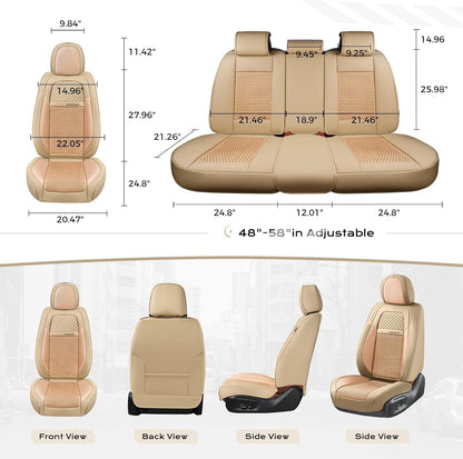 Coverado Leather Seat Covers for Car, Waterproof Car Seat Covers Full Set, 2 in 1 Conversions Car Seat Cover Protector Car Accessories Universal Fit for Most Cars SUVs and Trucks Beige