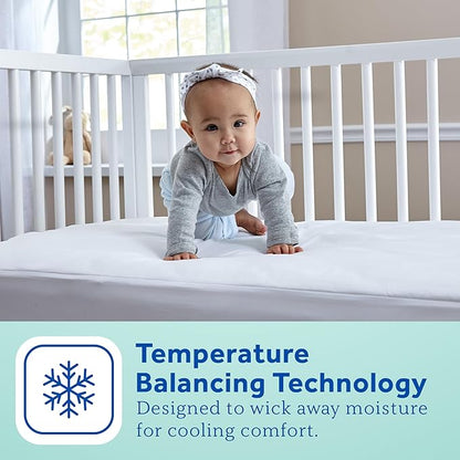 Sealy Baby Cool Comfort Cooling Breathable Waterproof Crib Mattress Protector Pad, Toddler Bed Cover, Infant and Newborn Durable Comfortable Topper, Machine Washable and Dryer Friendly, 52x28”- White