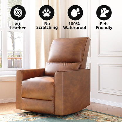 GAOMON Swivel Rocking Recliner Chair, Manual Leather Recliner Glider with Lumbar Support & Padded Armrest, Comfortable Rocker Nursery Single Sofa for Living Room and Bedroom (Cream)