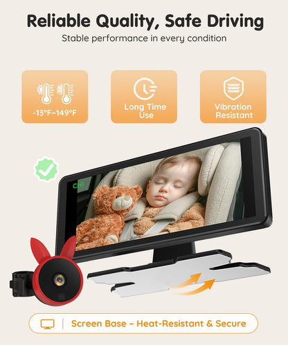 Babyvue BV3PRO Dual Baby Car Camera for 2 Boys, 7.2" 1080P HD Split Screen, Crystal Clear IR Night Vision, No Distortion Display Baby Car Monitor, Safe Driving for Back Seat & Pets