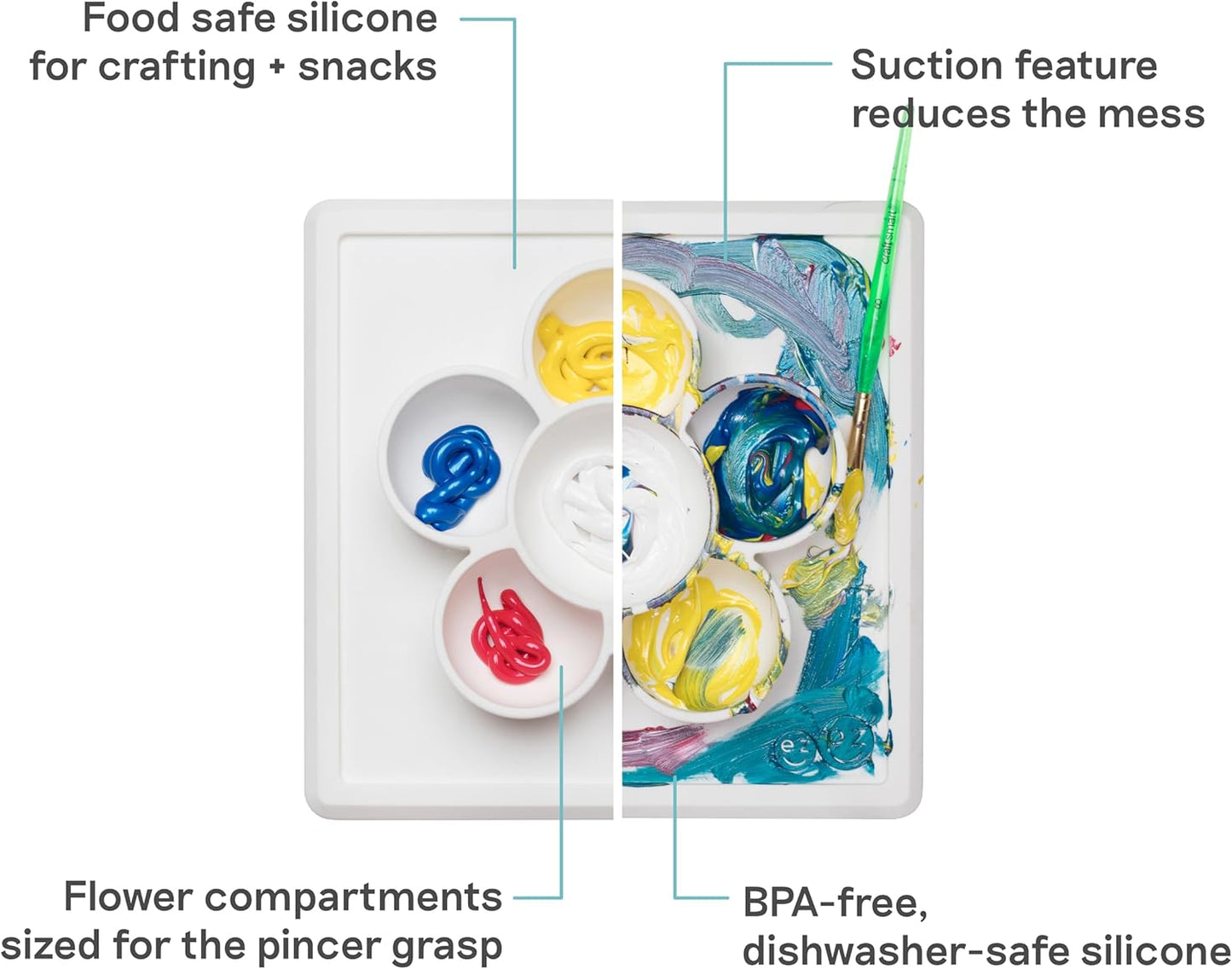 ezpz Mini Play Mat for Baby + Toddler (Blush) - 6 Months+ - Suction Plate with Flower Compartments for Crafts, Painting, Sorting, Snack Time - Promotes Pincer Grip