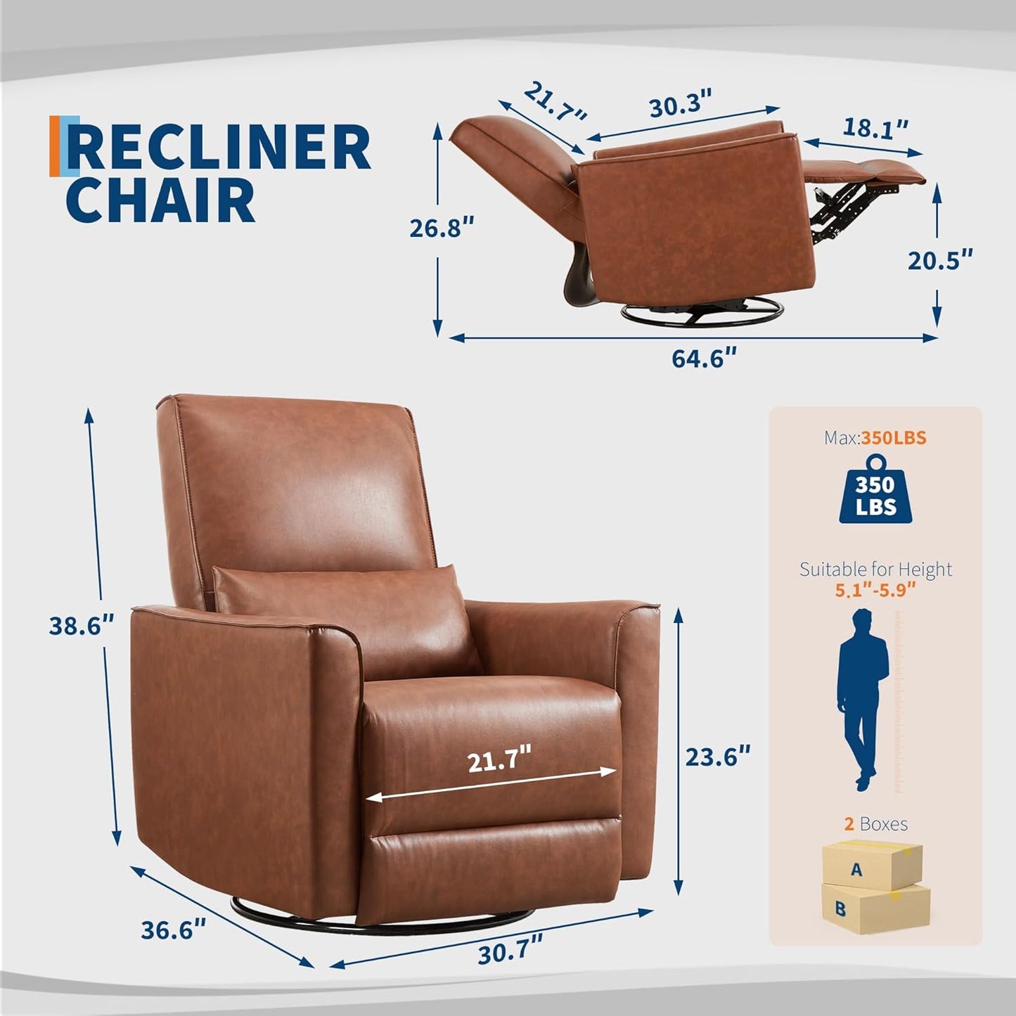 Garvee 360° Swivel Rocking Recliner Glider Chair – High-Back PU Leather Deep Seat Manual Recliner for Nursery, Living Room, Bedroom & Home Theater