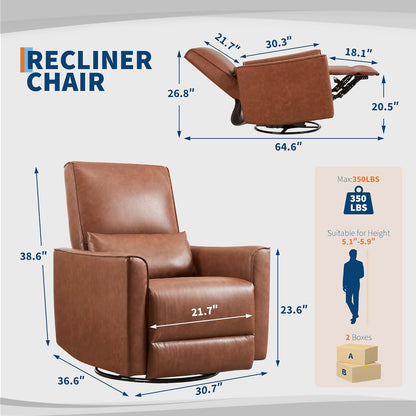 Garvee 360° Swivel Rocking Recliner Glider Chair – High-Back PU Leather Deep Seat Manual Recliner for Nursery, Living Room, Bedroom & Home Theater