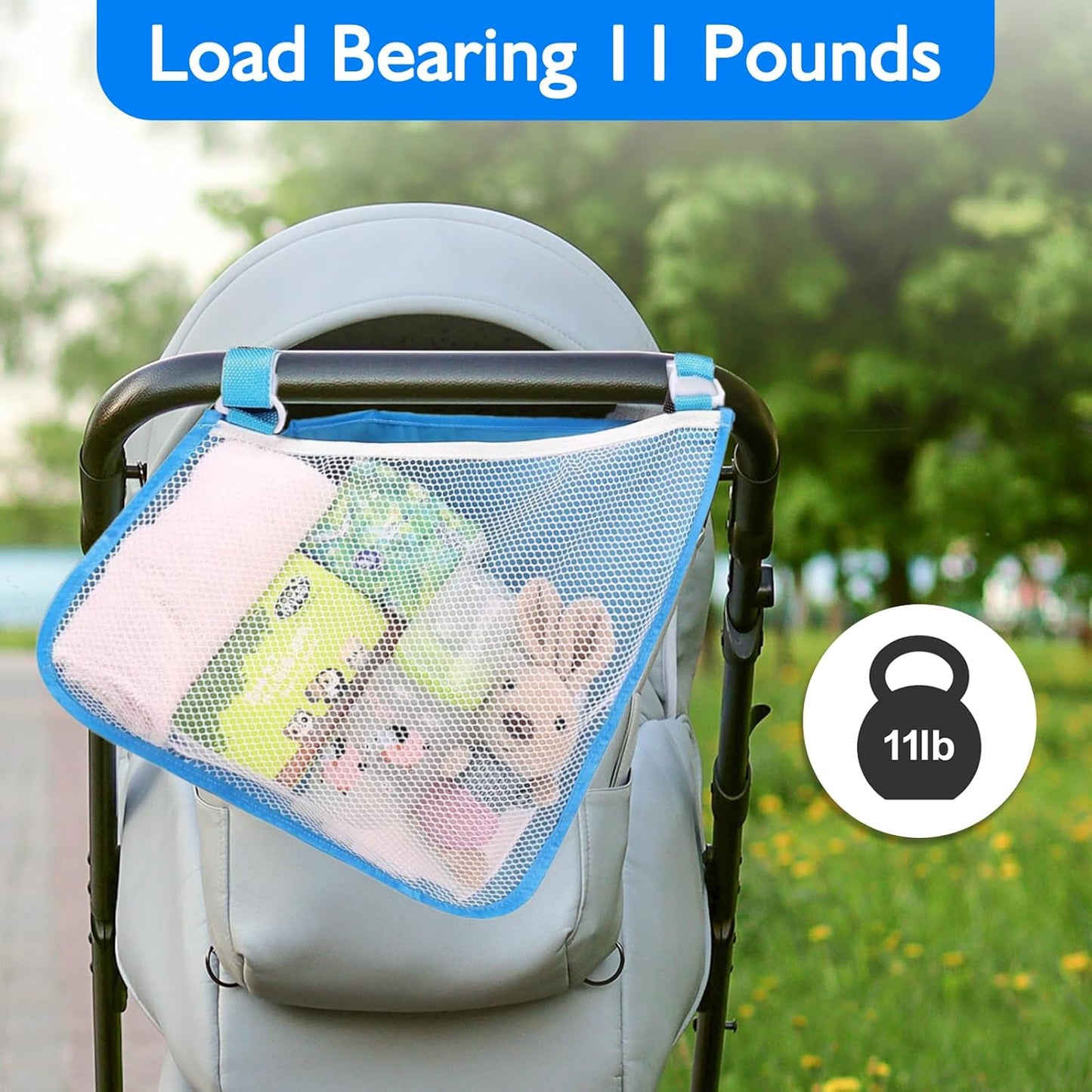 Stroller Side Bag - Bike/Stroller Organizer, Hook & Loop Easy Attach - Mesh Design, Non-Slip Straps, mom Cozy Stroller Organizer, Stroller Accessories, Black (BLACK 2PCS)