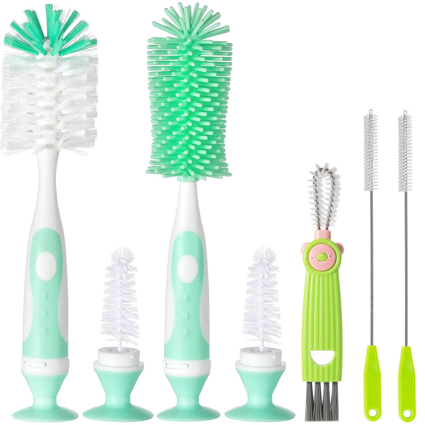 Ariseno 5-in-1 Baby Bottle Brush Set, Including Nylon and Silicone Bottle Brush, Bottle Cap, Straw and Nipple Cleaner, BPA-Free (Blue)