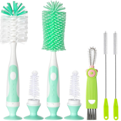 Ariseno 5-in-1 Baby Bottle Brush Set, Including Nylon and Silicone Bottle Brush, Bottle Cap, Straw and Nipple Cleaner, BPA-Free (Blue)