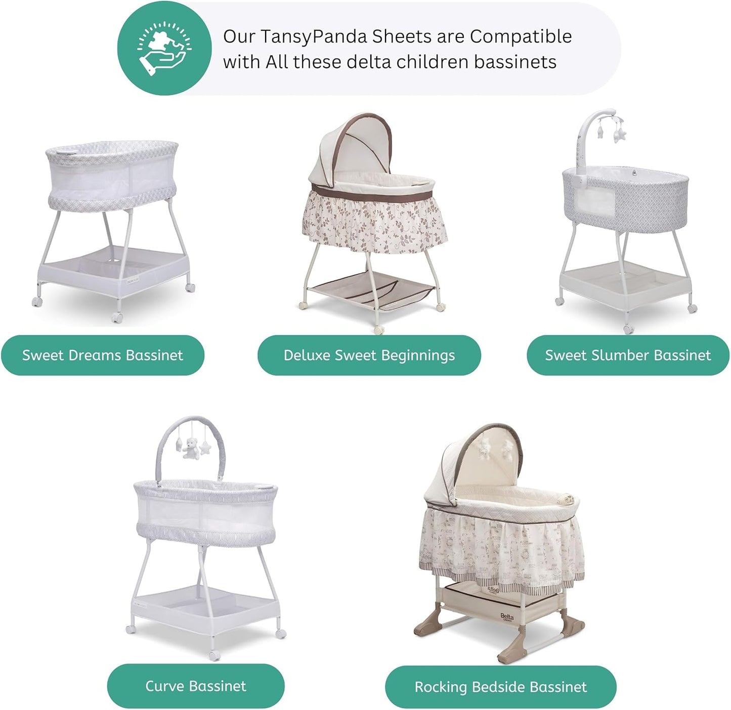 Bassinet Sheets for Papablic, CoZee, Cowiewie, Ezebaby, Nawahev Baby Bassinet Bedside Sleeper by TansyPanda, 3PC, 33x20, Ultra Soft, Breathable Snug Fit, Unisex Boys Girls, Gray White (Space Rockets)