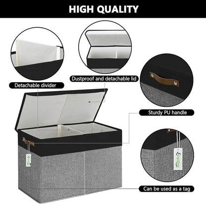 Bagnizer Large Toy Storage Box with Lids, Collapsible Sturdy Baby Storage Organizer Chest Bin Basket for Kids, Boys, Girls, Playroom, Nursery, Bedroom, Closet 25"x13"x16" (Gray and Black)