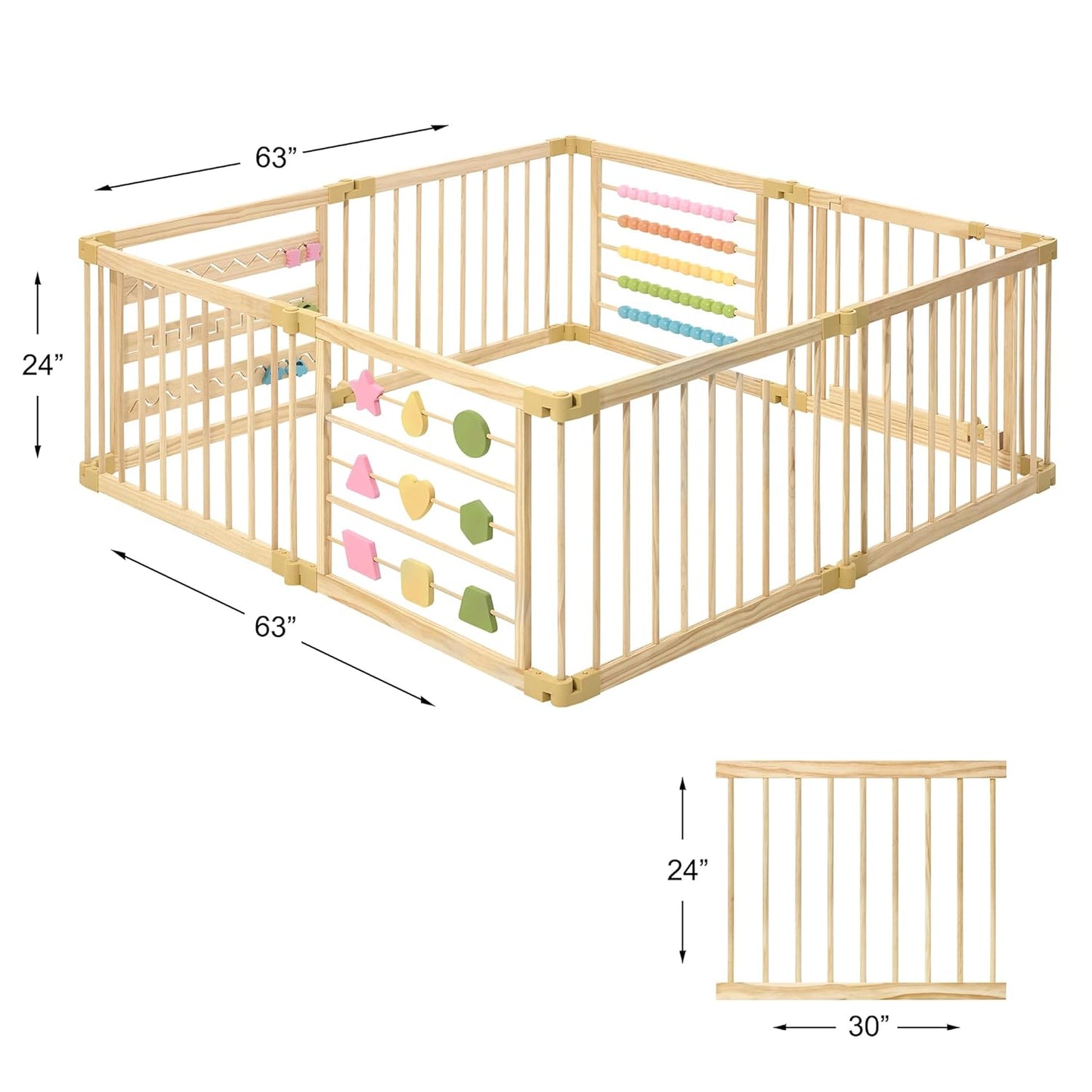 ZETY Natural Wood Baby Playpen – 8 or 10 Panel Foldable Play Yard with Door Panel and Built-in Toys, CPC Certified & SGS Tested