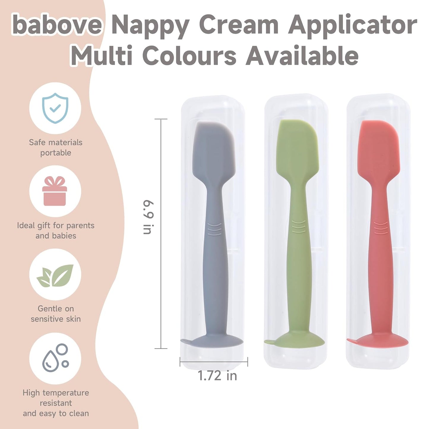 babove Baby Diaper Cream Spatula Applicator 3 Pack(with 3 Travel Case), Butt Paste Spatula Soft Silicone,Diaper Rash Cream Applicator, Baby Essentials Must Haves Newborn Stuff (Green Grey Azure)