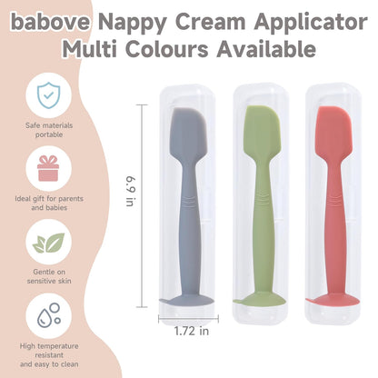 babove Baby Diaper Cream Spatula Applicator 3 Pack(with 3 Travel Case), Butt Paste Spatula Soft Silicone,Diaper Rash Cream Applicator, Baby Essentials Must Haves Newborn Stuff (Green Grey Azure)