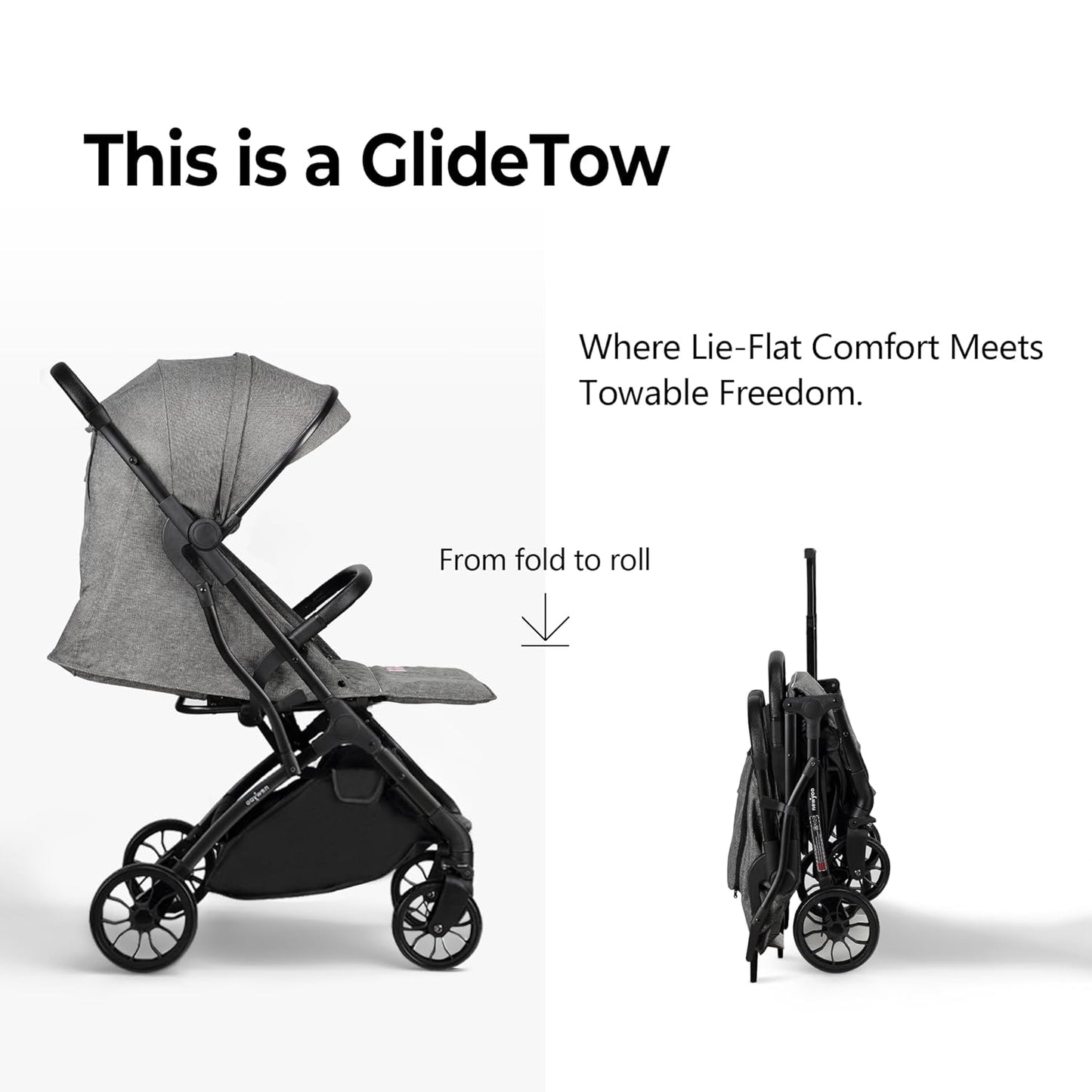 newyoo GlideTow TR18M Compact Travel Stroller for Infant, Lightweight Foldable Baby Stroller with Luggage Handle & Cup Holder, One-Hand Easy Fold, Near Lay Flat Recline Seat, Green