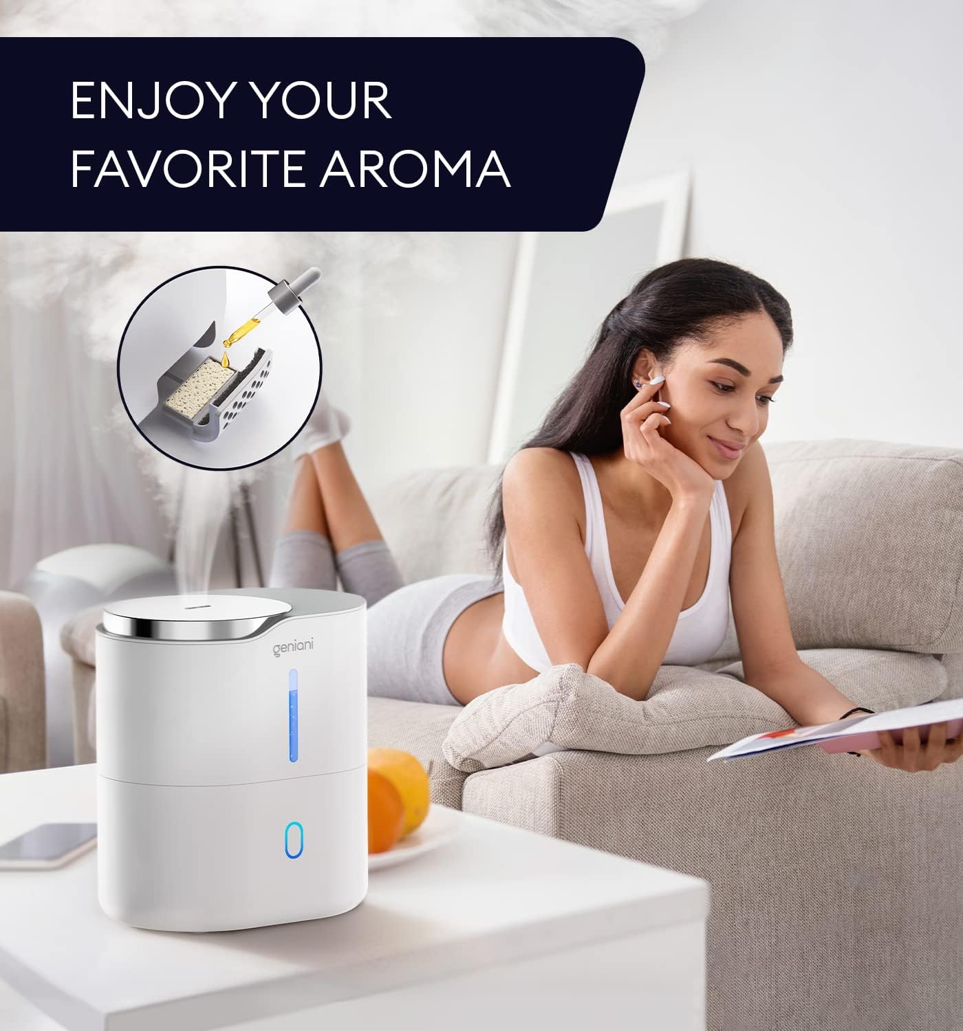 GENIANI Portable Cool Mist Humidifiers for Bedroom & Office - Ultrasonic Humidifier for Home, Baby, Small Room with Auto Shut Off, 250ML Easy to Clean Water Tank