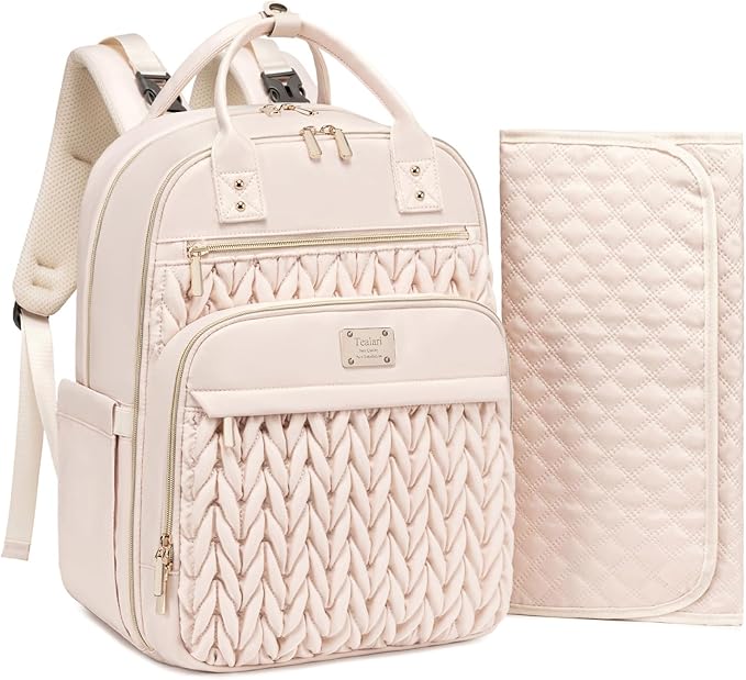 Tealari Diaper Bag Backpack,Stylish Baby Diaper Bag,Waterproof Travel Diaper Backpacks Baby Bags with Changing Pad,Stroller Straps,Insulated Pockets (Beige)