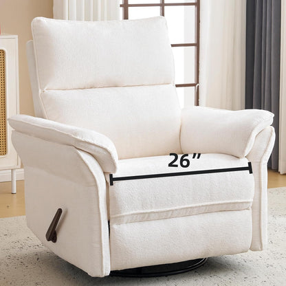 Oversized Glider Rocker Recliner, 26" Extra Wide 360° Swivel Nursery Recliner with Adjustable Headrest, Chenille Rocking Nursery Chair with Overstuffed Armrest, Lumbar Support, Light Grey