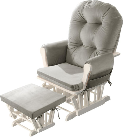 HOMBYS Glider Rocker Replacement Cushions 5 PCS with Storage Side Pocket, Velvet Fabric, Foam & Microfiber Filling, Non-Slip & Washable,Thickened & Supportive for Glider Rocking Chair