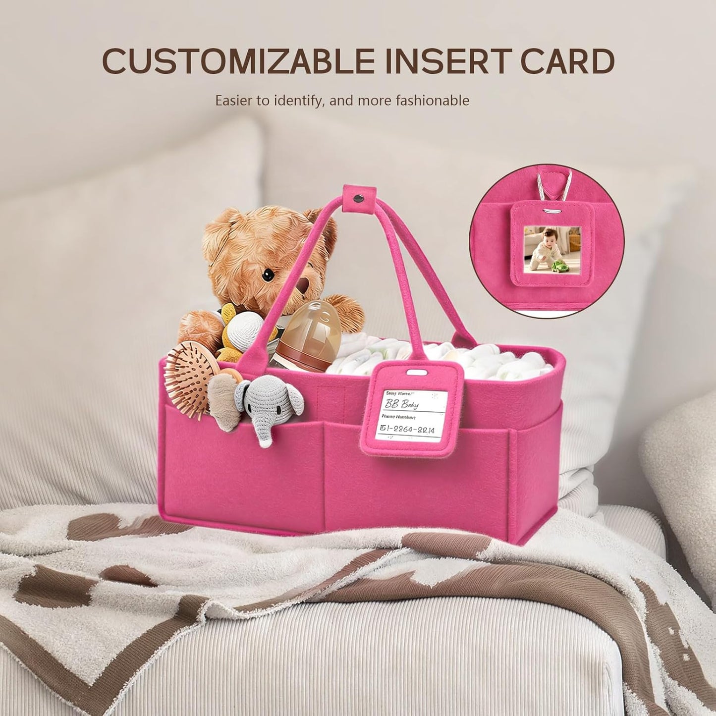 GEMII Diaper Caddy Organizer-Large Baby Caddy Organizer with Handle, Newborn Registry Essentials, Baby Shower Basket Gifts for Boys or Girls (Oatmeal, Large)