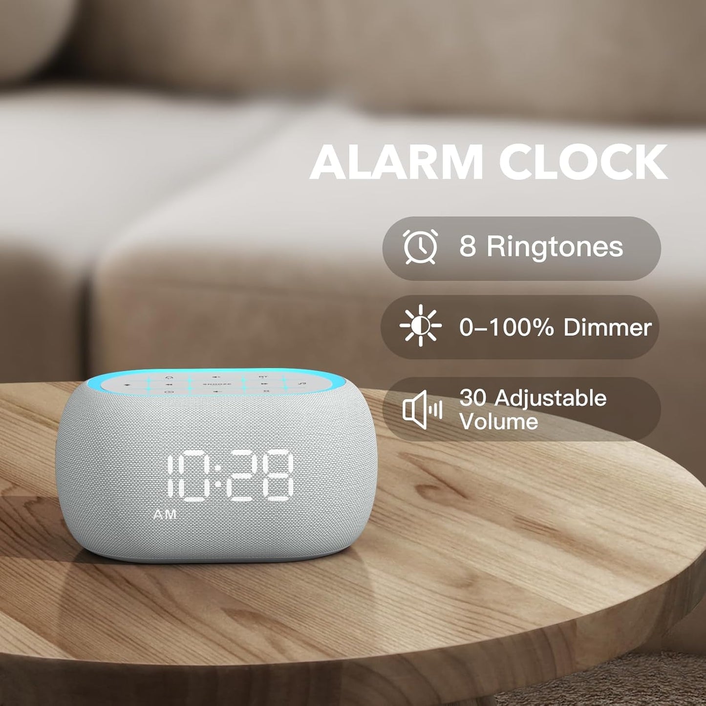 ANJANK White Noise Sound Machine Alarm Clock with Bluetooth Speaker, Hi-Fi Stereo Sound, 21 Soothing Sounds/7 Night Lights, 0-100% Dimmer/Sleep Timer, Soother for Teens Kids Girls, Bedroom, Pink