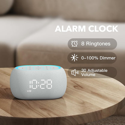 ANJANK White Noise Sound Machine Alarm Clock with Bluetooth Speaker, Hi-Fi Stereo Sound, 21 Soothing Sounds/7 Night Lights, 0-100% Dimmer/Sleep Timer, Soother for Teens Kids Girls, Bedroom, Pink