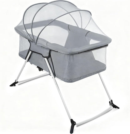 Portable Baby Bassinet - Foldable Bedside Bassinet, Lightweight Playpen with Mosquito Net, 42.5 x 40.2 x 20.8 inches, Black
