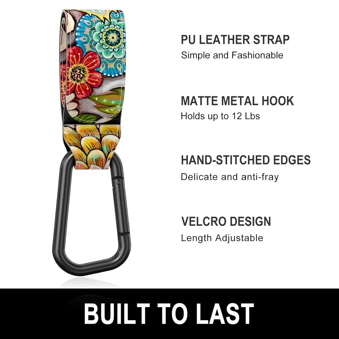 Baby Stroller Hooks for Hanging Bags, Universal Stroller Clips Accessories, Mommy Hook for Diaper Bag, Shopping Cart, Purse, Backpack - 2 Pack, Abstract Leaf